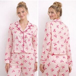 Florence by Mills NWT Pink & White Satin Bow Print Pajama Set WMS Sizes Lrg & XL